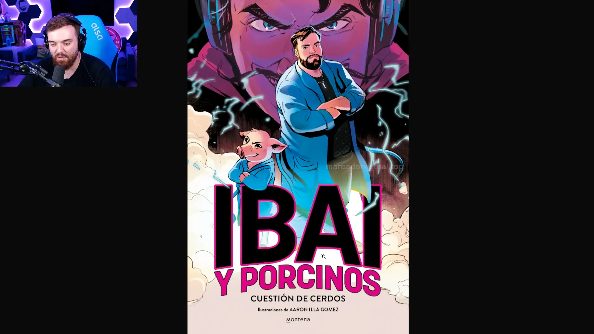 Ibai Llanos disfrutando del cómic Cuestión de Cerdos